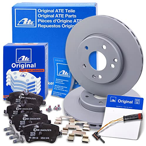 ATE Bremsenset Vorderachse inkl. Bremsscheiben vorne Ø 288 mm belüftet und Bremsbeläge vorne + Verschleißkontakt Kompatibel mit MERCEDES C-Klasse, CLC, CLK, SLK