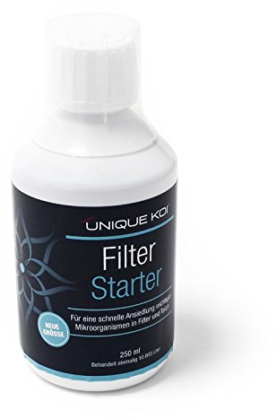 Unique Koi Filter Starter 250 ml, Biostarter für 10.000 L BZW. 16.500 L Teichwasser mit speziellen Bakterien, Teichpflege