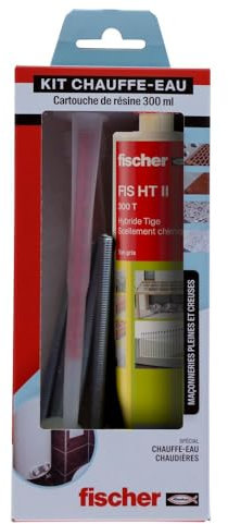 fischer - Kit de scellement pour chauffe-eau - 1 cartouche de 300 ml, 2 embouts mélangeurs, 4 tamis 16x130, 4 tiges filetées 10x160, 4 écrou nylon diam. M10