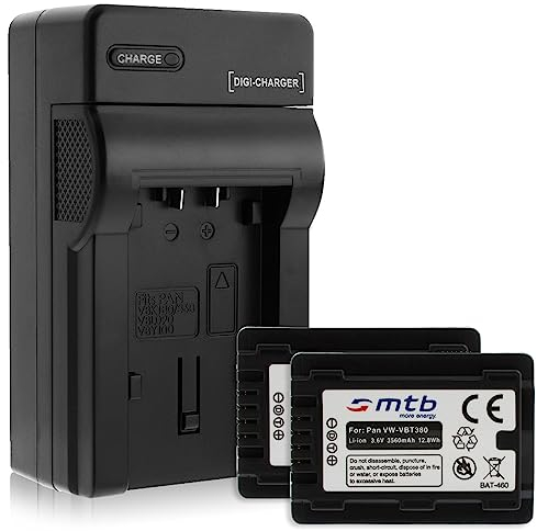 2 Baterías + Cargador (Coche/Corriente) para VW-VBT380 / Panasonic HC-V130, V160, 270, 380, V727... v. Lista! con Infochip
