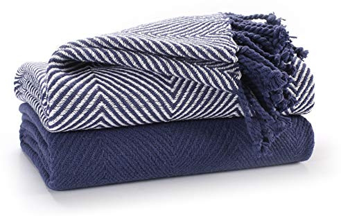 EHC Luxury Throws for Sofa Cover Couch Blanket Pack of 2, Navy Blue Throw -125x150cm