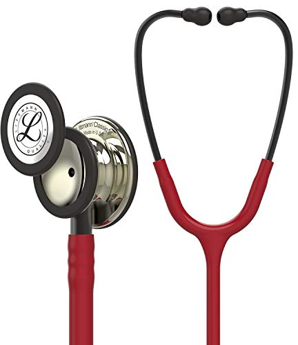 3M Littmann Classic III Stethoskop zur Überwachung, champagnerfarbenes Bruststück, burgunderroter Schlauch, Schlauchanschluss und Ohrbügel in Rauchfarben, 69 cm, 5864