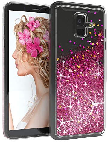 EAZY CASE Hülle kompatibel mit Samsung Galaxy A6 (2018) Schutzhülle mit Flüssig-Glitzer, Handyhülle, Schutzhülle, Back Cover mit Glitter Flüssigkeit, aus TPU/Silikon, Transparent/Durchsichtig, Pink
