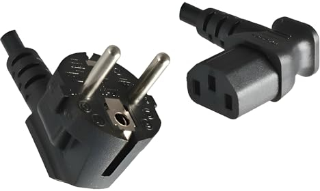 DINIC Stromkabel, Netzkabel CEE 7/7 auf C13 90 Grad abgewinkelt, 3-polig, VDE (5,00m, rechts gewinkelt, schwarz)