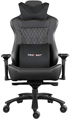 ORAXEAT - Siège Gamer XL800 - Coussin de Tête + Coussin Lombaire Mousse à Mémoire de Forme - Similicuir Microperforé - Réglages Personnalisables - Poids Max 150kg - Garanti 10 Ans - Noir/Blanc