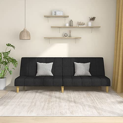 Owoxanthellate Schlafsofa 2-Sitzer Schwarz Stoff 200x84,5x69 cm Modernes Design mit Bettfunktion, Robustes Holzgestell, Platzsparend für Living Room Bedroom Büro