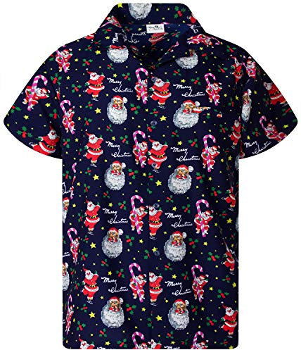 King Kameha Funky-Hawaii-Hemd, Weihnachten, Herren, Kurzarm, Christmas, Candy-Cane, Dunkel-Blau, 5XL
