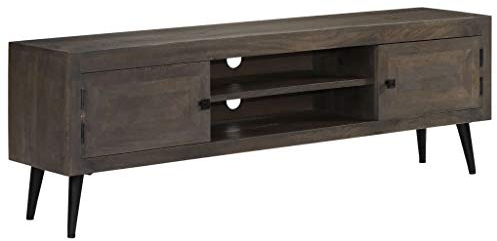 yorten TV-Schrank TV Lowboard Tisch Retro Fernsehschrank Holz TV Board mit 2 Schrank und 2 Regalfächern 140 x 30 x 45 cm (L x B x H) Mangoholz Massiv