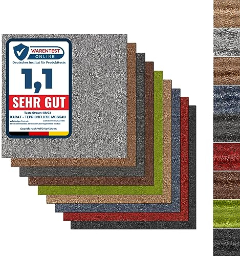 casa pura Design Teppichfliesen Moskau 50x50 cm selbstliegend - 1 m² Set - strapazierfähiger Teppich Bodenbelag mit hochwertigem Schlingenflor - antistatisch mit Bitumen Rücken (Anthrazit, 4 Stück)