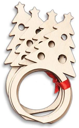 Gravidus 4er Set hölzerne Serviettenringe mit Tannenbaum Motiv