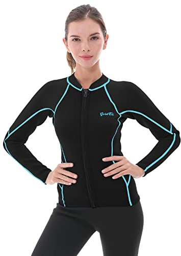 GoldFin Wetsuit Top Women, 2mm Wetsuits Jacket Long Sleeve Neoprene Tops for Water Aerobics Diving Surfing Swimming