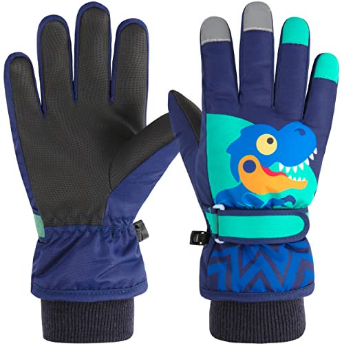 Azarxis Kinder Skihandschuhe, Winterhandschuhe für Kinder Warme Winddichte Handschuhe Geeignet für Jungen und Mädchen im Outdoor Sport (Navy blau, S)