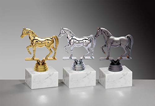 Henecka 🏇 Reitsport-Pokal, Pferderennsport-Trophäe, Araber auf Marmorsockel, mit Wunschgravur, wählbar in 3 Farben (Gold)