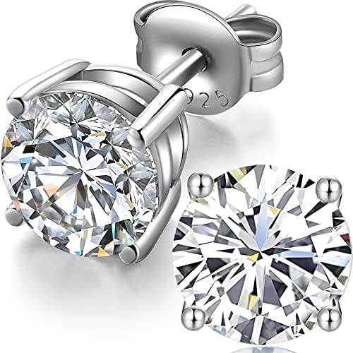 Ohrstecker Silber 925 Herren Ohrstecker 925 Sterling Silber Ohrringe Damen Herren Weißgold Diamant Ohrringe Zirkonia 8mm Man Zirkonia
