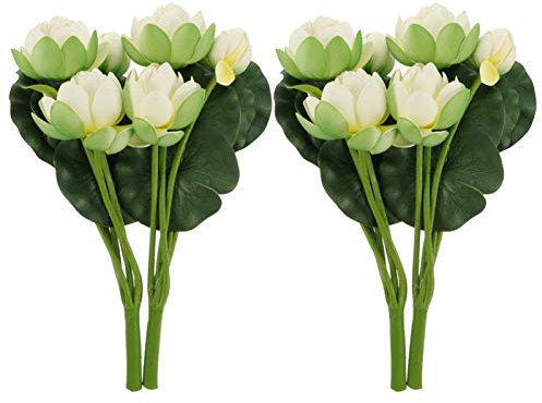 BESPORTBLE 2 Stücke Künstliche Lotusblume Wasserlilie Schwimmend Kunststoff Lotusblüte Seerose für Garten Pool Aquarium Dekoration Ornament Weiß 31x15x13cm