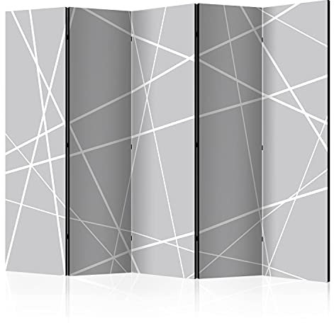 murando - Paravent Raumteiler Innen Abstrakt 225x172 cm 5-teilig Einseitig Raumtrenner Trennwand Holz Sichtschutz Spanische Wand Raum Abtrennung geometrische Muster grau weiß Linien a-A-0222-z-c