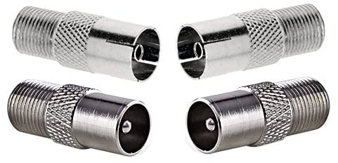 ASCL 4 x Adaptors 2 x F Socket to Coax Plug Male 2 x Coax Socket Female TV Aerial Connector for Cable Lead