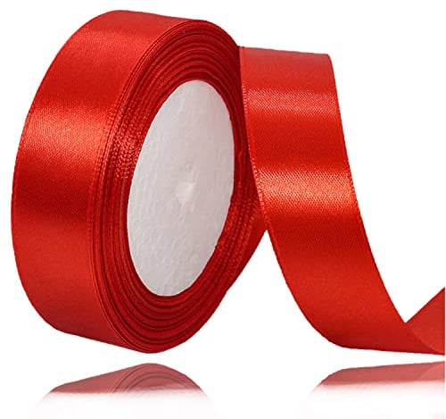 Geschenkband Rotes 25mm Breit, 23 Meters Satinband Rot Geschenkbänder Stoff Schleifenband Dekoband zum Geschenkverpackung, Bastelarbeiten, Geburtstag und Hochzeitsdekoration