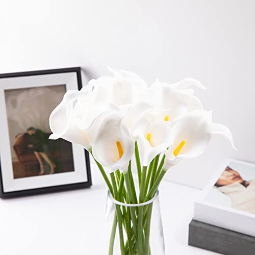 JFBUCF 12 flores artificiales de lirio de cala, 35 cm, diseño de lirios de cala, de tacto real, para decoración de mesa en casa, oficina, color blanco