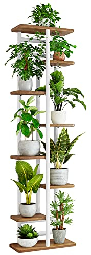 QLFJ-FurDec 8 Tier Pflanzentreppe Halter Indoor, Holz und Metall Stehendes Blumenständer Regale, 8 Tier 9 Topf Multi Blumentopf Topfhalter für Balkon Garten Fensterbank Ecke (8 Tier 9 Töpfe, Weiß)