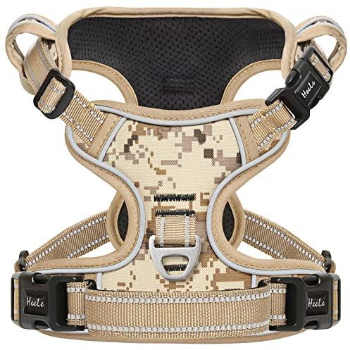 HEELE Hundegeschirr, Hundegeschirr für Kleine Hunde, Freigabe am Hals, Vorderseite Rückseite Clips Hundegeschirr Einstellbar Reflektierend Anti Zug Hundegeschirr mit Gepolstert Grifff, Tarn-Wüste, S