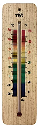 Thermomètre d'intérieur en bois de 215 mm - Thermomètre d'intérieur traditionnel idéal pour la maison, le bureau, la crèche, la serre, l'abri de jardin ou le garage - multicolore