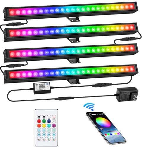OPPSK LED-Lichtleiste für Bühnenwaschanlagen, 40,6 cm, 18 W, dimmbar, Farbwechsel, DJ-Lichtleiste, App und Fernbedienung, für Hochzeit, Kirche, Bühnenbeleuchtung – 4 Stück