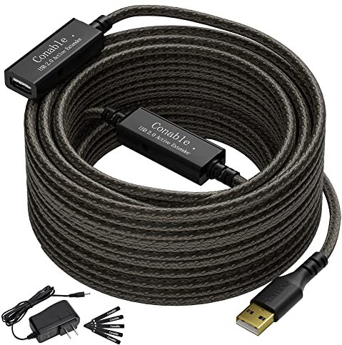 Active USB Extension Cable 75 Feet, USB 2.0 A Male to Female Repeater Cord, with 2 Extension Chipsets Signal Booster, 22AWG Tinned Pure Copper, (AC Power Supply Included)