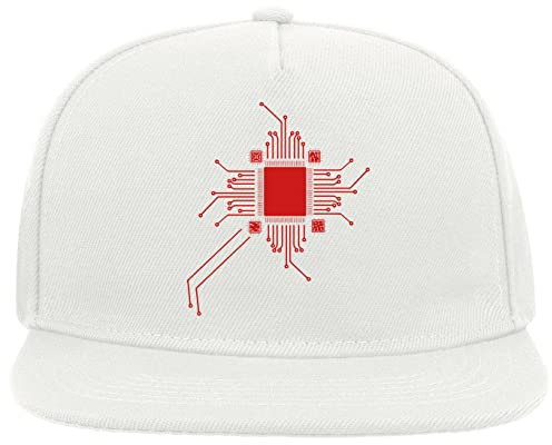 ATPRINTS Geeky Retro CPU and Motherboard Graphic 5 Panel Snapback Flat Visor Cap Hat Baseballmütze Weiß