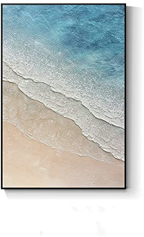 AERK Ölbilder Auf Leinwand Handgemalt,Moderne Abstrakte Handgemalte Coole Gemälde Strand Wellen Landschaft Rahmenlose Strukturierte Kunstwerke Original Extra Große Wandkunst Für Wohnzimmer Schla