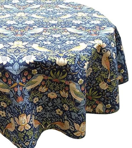 WILLIAM MORRIS Strawberry Thief Navy 132cm Circular Acrylic/Pvc Tablecloth