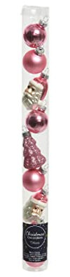 Weihnachtskugeln Glas 3cm x 9 Stück Figuren Mix Christbaumschmuck Set rosa pink