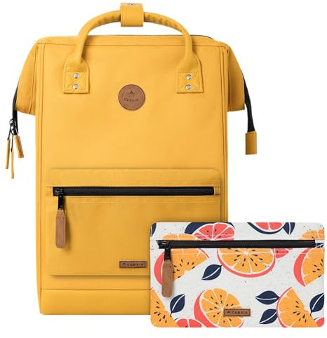CABAIA - Sac à Dos Adventurer Marrakech - Medium 18L - Déperlant - Compartiment Ordinateur Portable 13 - 2 Poches - Certifié Vegan - Sac Voyage, Affaires, École pour Homme et Femme - Jaune