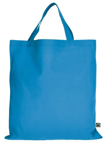 TEXXILLA 10er | 100er | 250er Pack Fairtrade Baumwolltasche - 14 Farben | mit Zwei kurzen Henkeln | 38x42cm | Jutebeutel | Einkaufstasche | unbedruckt, Farbe:hellblau, Menge:10