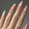JUSTOTRY 24 Pcs Short False Nails Stiletto with Heart,Peach Pink French Press on Nails Pattern,Fake Nails Short,Almond Medium Stick on Nail for Women Nail Art
