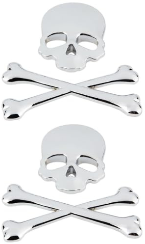 Garneck 2 Stück Autoaufkleber Totenkopf 3D Metall Auto Aufkleber mit Totenkopf Knochen Emblem Aufkleber für Auto, Silber