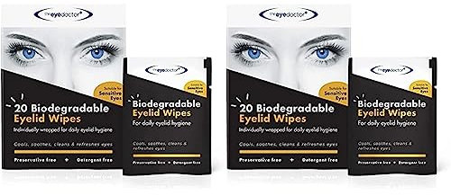 The Eye Doctor Eyelid Wipes - 20 Single Use Eyelid Wipes - Suitable for Sensitive & Dry Eyes, Blepharitis & MGD - Detergent & Preservative Free (Pack of 2)