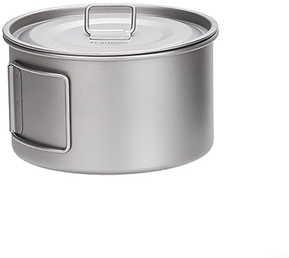 URPIZY Titanium Bowl With Folding Handle Camping Bowl 600ml Single-Wall Titanium Cooking Tableware Bowl Dinner Food Container Outdoor Pan