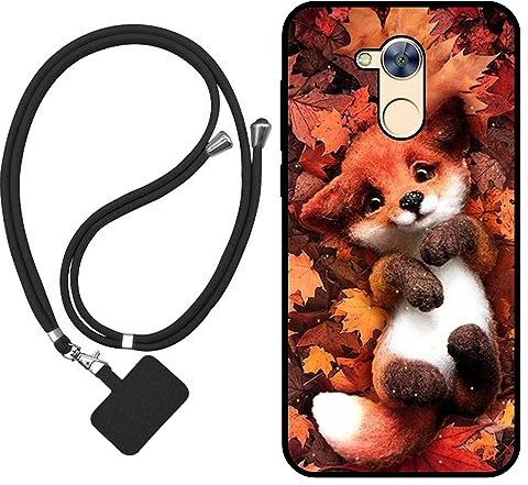 Sunrive Hülle Kompatibel mit Honor 6A Case,matt Handyhülle Schutzhülle Etui Karikatur Muster TPU Backcover (Ahornblattfuchs) +1x Universale Handykette MEHRWEG