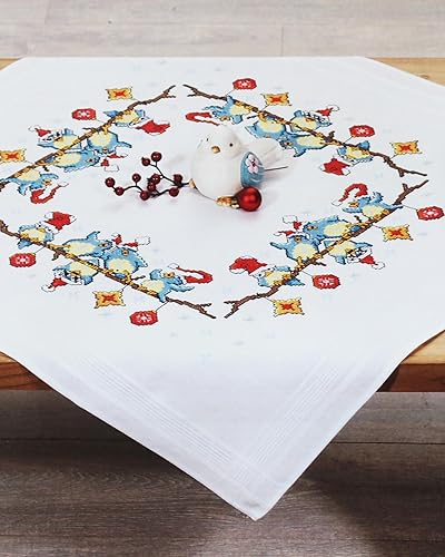 KAMACA Stickpackung Kreuzstich vorgezeichnet Baumwolle komplettes Stickset mit Stickvorlage Stickerei-Kit zum Selbersticken Erwachsene (Lustige Weihnachts – Vögel MD 80x80 cm)