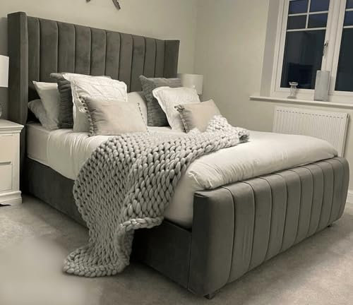 RN Interiors Plush Velvet Bed Frame Including Wingback Design with Coordinated 49'' Headboard & Footboard (5FT King Size)