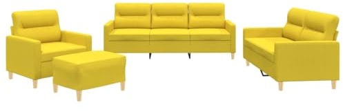 vidaXL Set di Divani 4 pz con Cuscini Giallo Chiaro in Tessuto, Divano, Poltrona, Divano Imbottito, divanetto, Seduta, Divano in Tessuto
