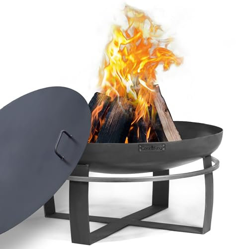 Good Directions Feuerstelle, 61 cm, handgefertigte Koch-Feuerstelle mit pulverbeschichtetem schwarzem Deckel, Hinterhof, Lagerfeuer für draußen, Rohstahl
