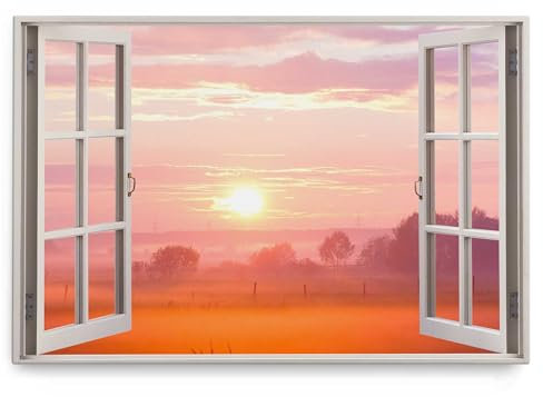Paul Sinus Wandbild 120x80cm Fensterbild Sonnenaufgang Morgentau Rot Natur Landschaft