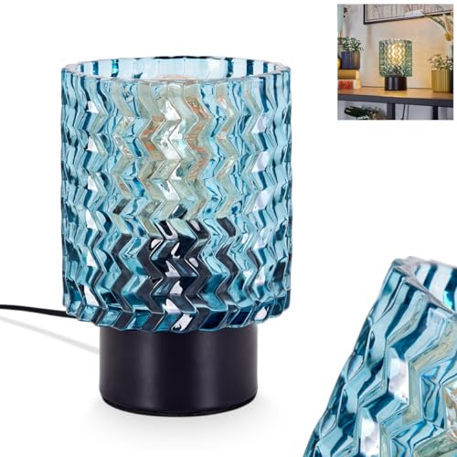Tischleuchte Falgorosa, Tischlampe aus Metall/Glas in Schwarz/Blau, Leuchte im modernen Vintage/Retro-Design mit Schirm aus Glas (Ø 11 cm) u. An/-Auschalter am Kabel, 1 x E27, ohne Leuchtmittel