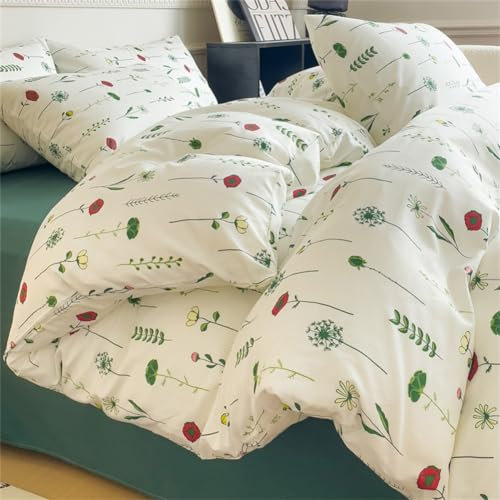 Freyamy Baumwolle Bettwäsche 200x200,Exotisch Bunt Blumen Bettwäsche-Sets 3tlg,100% Gewaschene Baumwolle Weich Bettwäsche Botanisch für Mädchen Bettbezug mit Reißverschluss und 1 Kissenbezüge 80x80cm