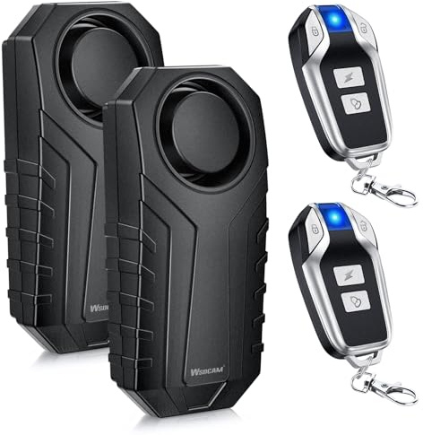 WSDCAM Bike Alarm with Remote 2 Pack, 113dB Loud Anti Theft Vibration Sensor Alarm Systems for Electric Bike Motorcycle Golf Car Trailer Mailbox Garage Door Waterproof Home Security Bike Accessories