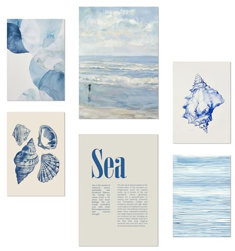 Nacnic-Set mit 6 Postern Illustrationen Marine, Blau, Meer und Sommer Designillustrationen zur Dekoration der Wände Ihres Zuhauses. Räume A3 & A4 Rahmenlos