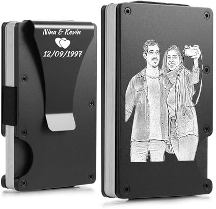 OTXIXTO Herren Kartenhalter Brieftasche mit Geldklammer Gravur Foto/Text Minimalistische Schlank Geldbörse mit RFID Blockieren Kreditkartenhalter mit Geldklammer Brieftasche für Männer Vatertag - B1