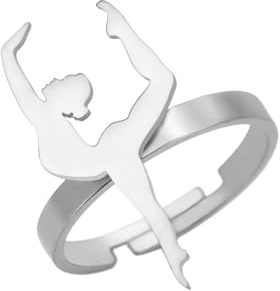 Amaxer Gymnastikring für Frauen Edelstahl Turnergeschenke Gymnastik Schmuck Inspirierende Gymnastik Team Openwork Verstellbarer Fingerring Zierlicher Schmuck (Silber)